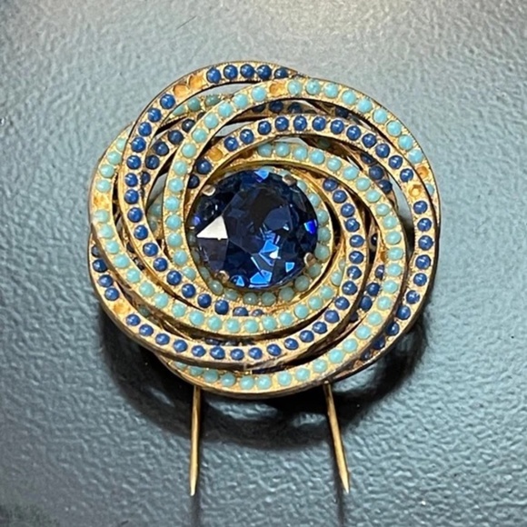 Depose Roger Jean Pierre French Fur Clip Beaded Brooch Double Prong Pin - Picture 1 of 4